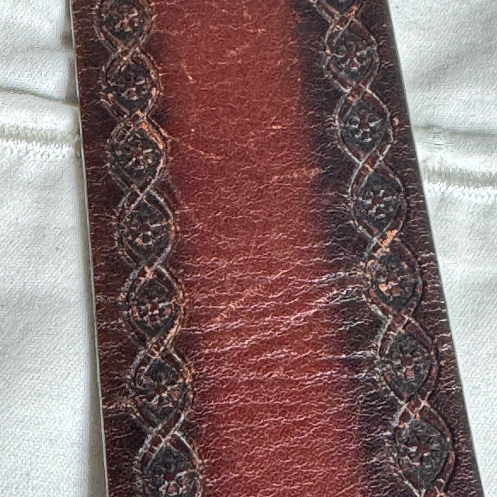 Western Style -Hand Stained Steerhide Leather - Brown Men's Belt - Size 34/36 - Picture 10 of 12